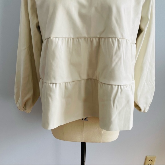 Mud Pie Lovie Faux Leather Top/Blouse- Cream- Size Large- NWT - Picture 7 of 13